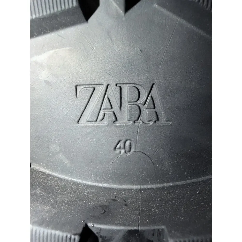 Zara Black Leather Chain Combat Boots 9.5